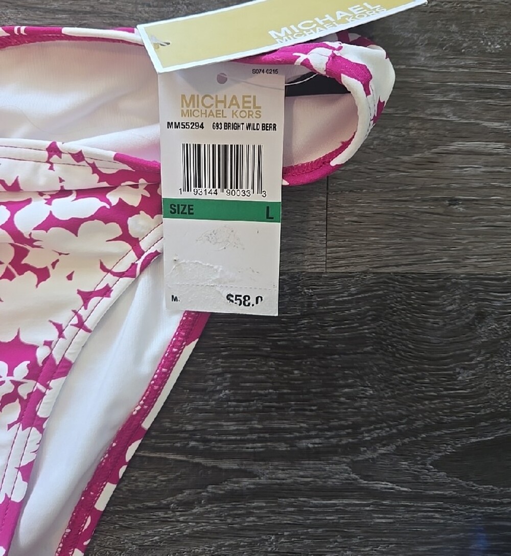 MICHAEL Michael Kors Pink & White Floral Bikini Bottoms NWT Size Large - Picture 2 of 5